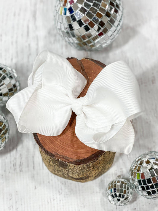 Classic Oversized Grosgrain Hair Bow - French Clip: White