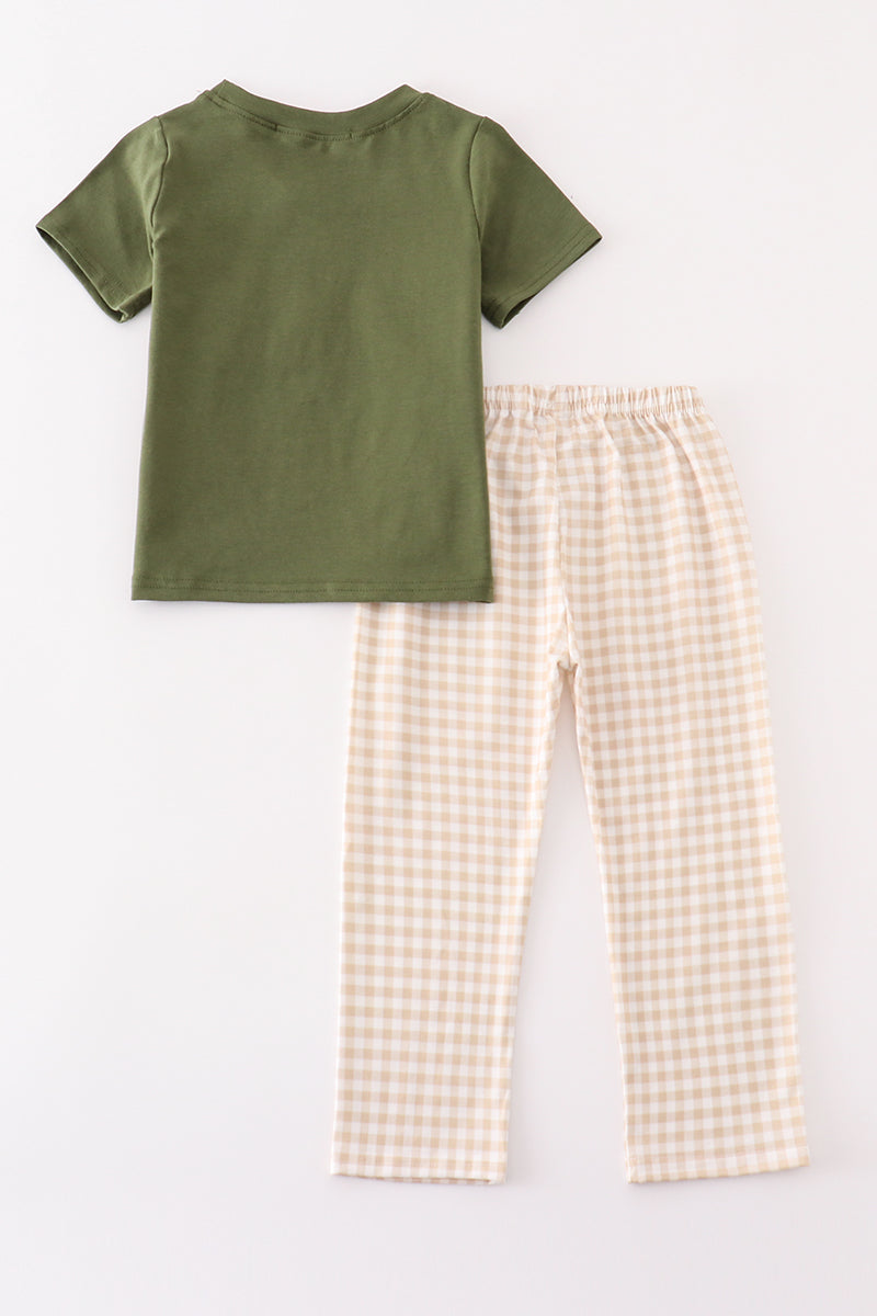 Gingham hunting embroidery boy set