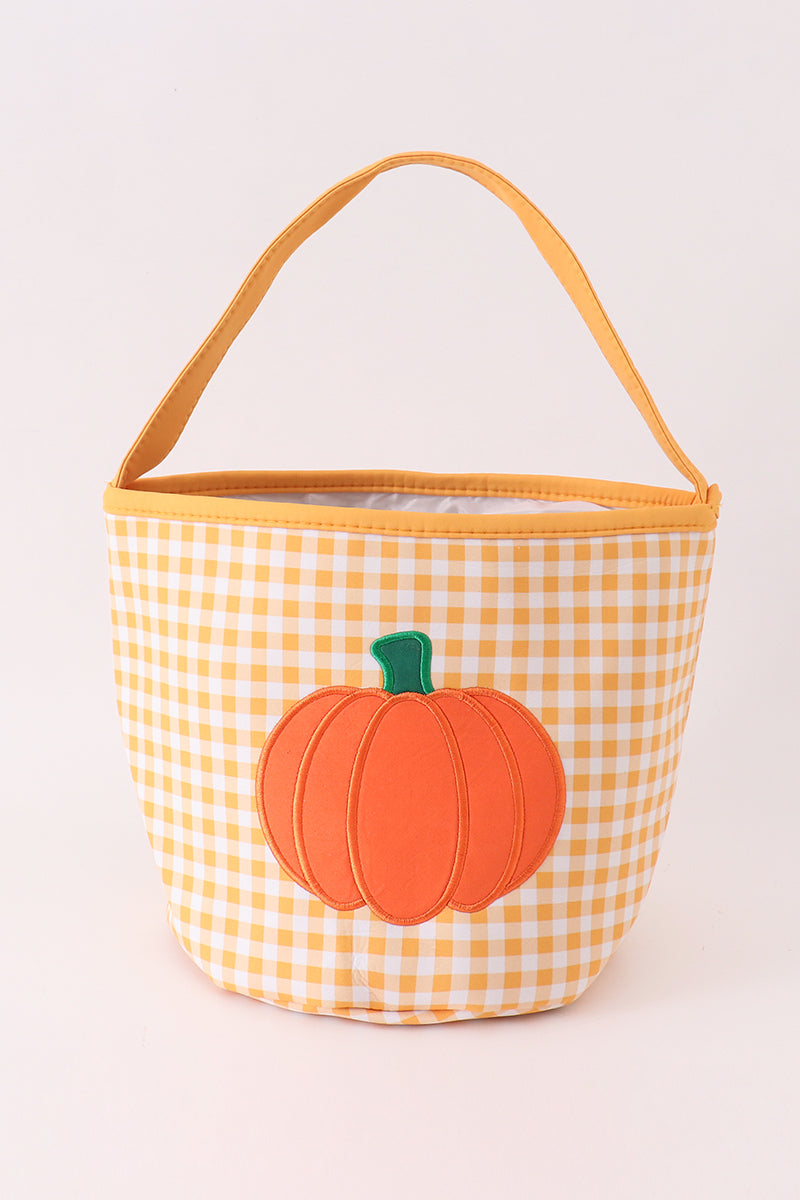 Pumpkin applique halloween checkered candy bucket