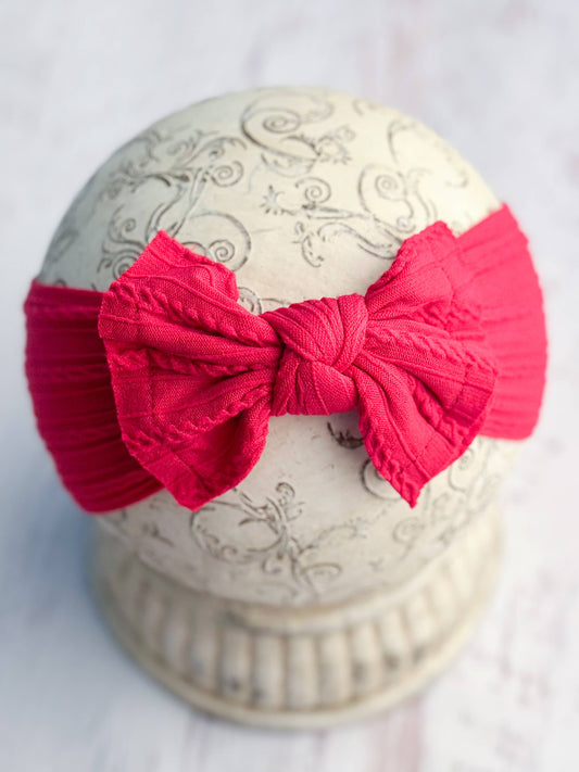 Cable Knit Bow Headband: Burgundy