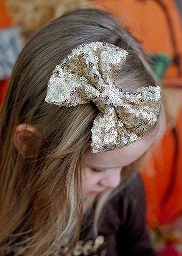 Fancy Sequin Hair Bow: Hot Pink