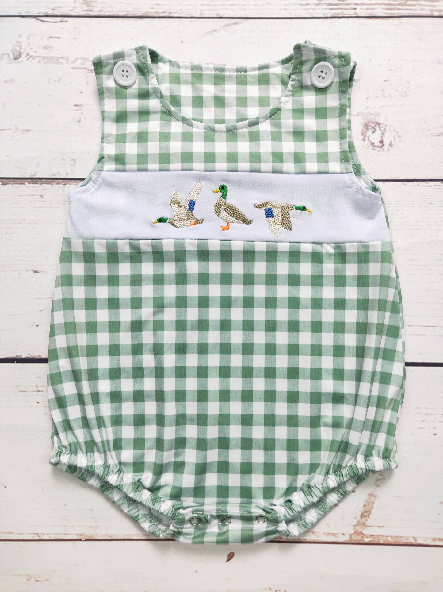 Baby Boys Checkered Duck Appliqué Romper: 3-6M