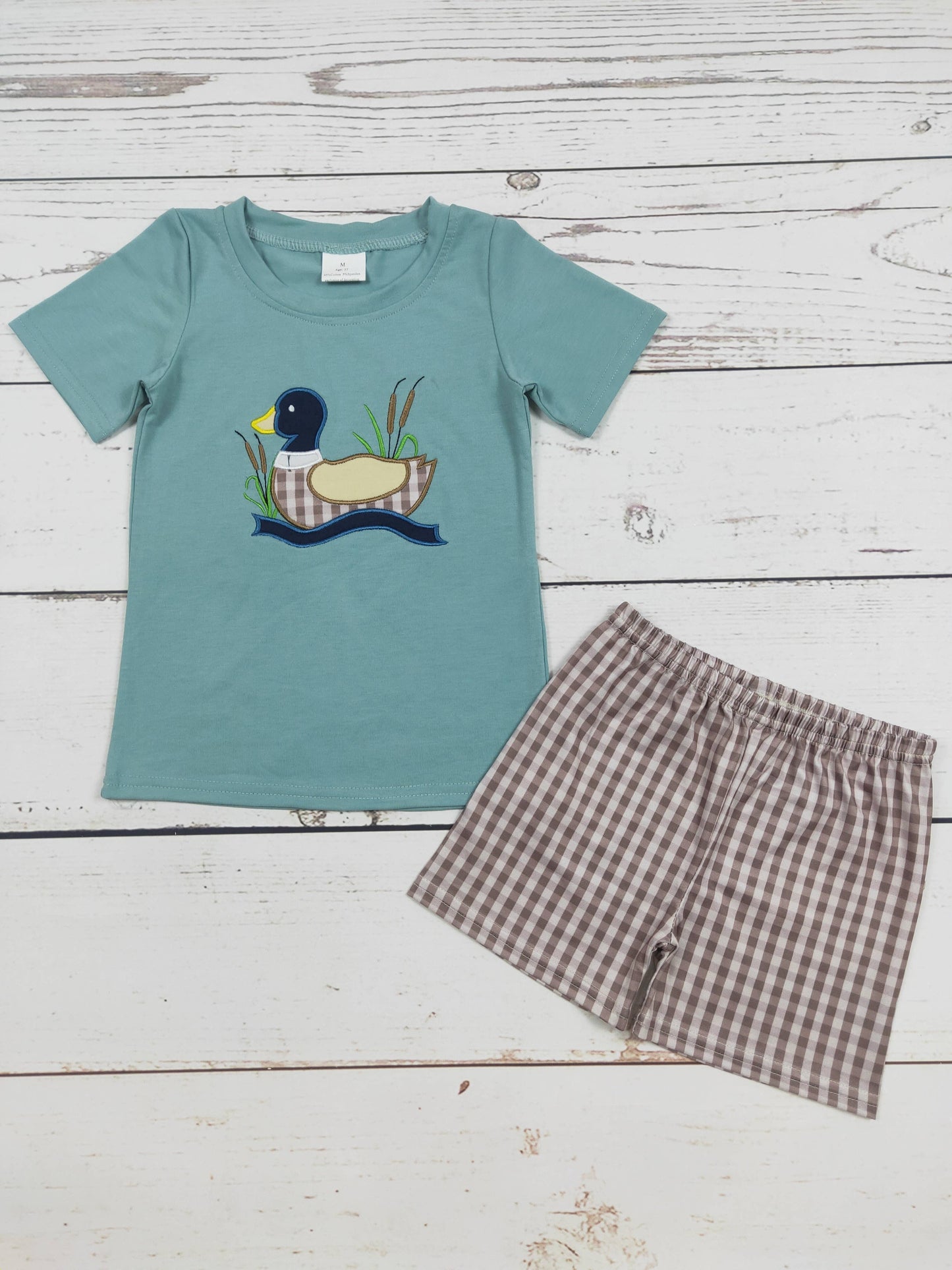 Boys Checkered Duck Appliqué Top Shorts Set: 2T