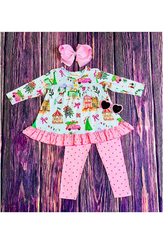 Pink vintage polka dot Christmas 2pc set XCH0015-21H: XXL-6/7