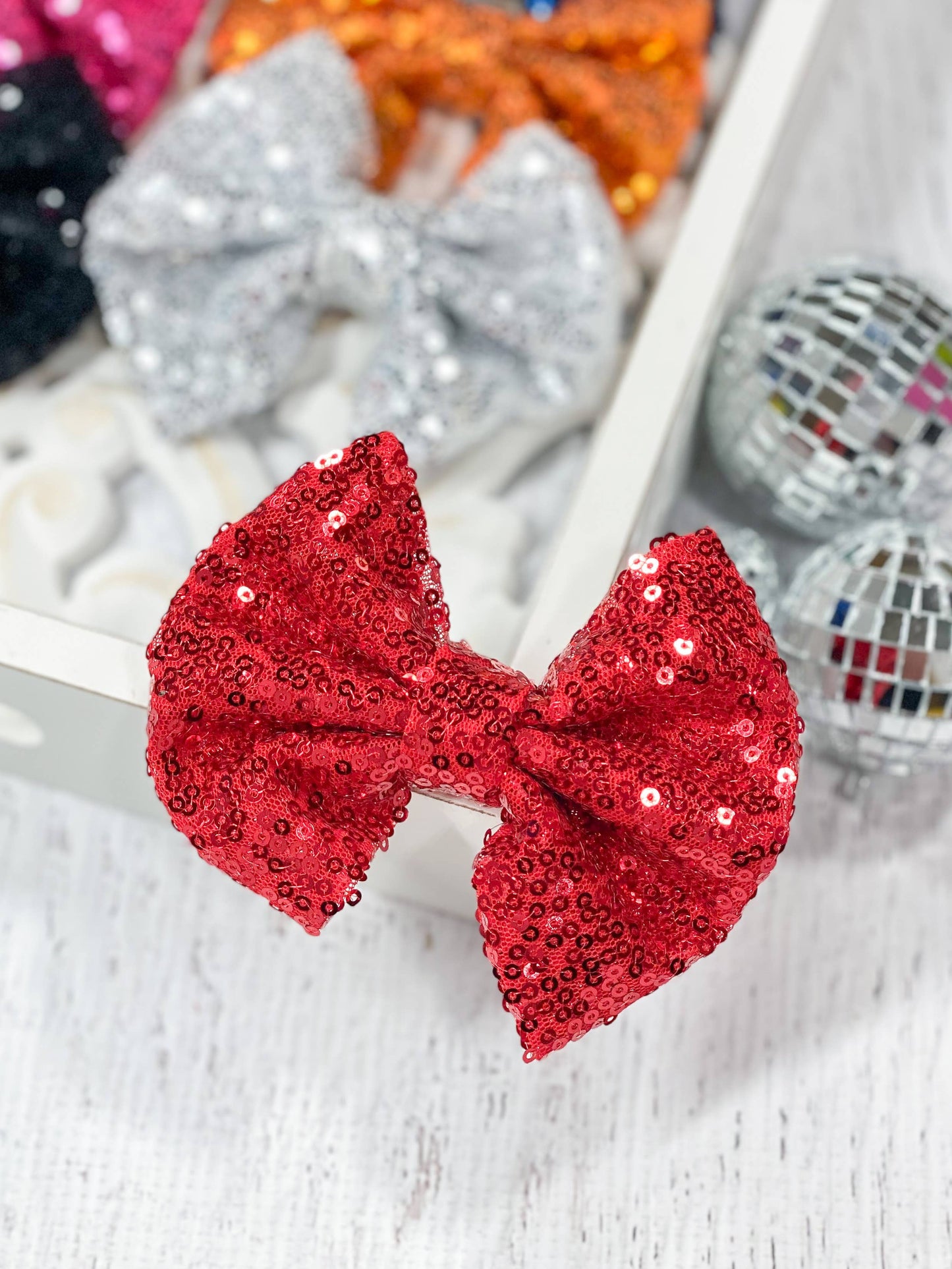 Fancy Sequin Hair Bow: Hot Pink