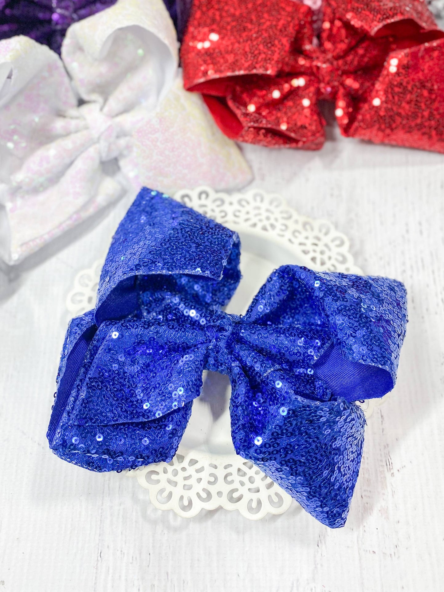 Sequin Texas Size Hair Bows: Turquoise