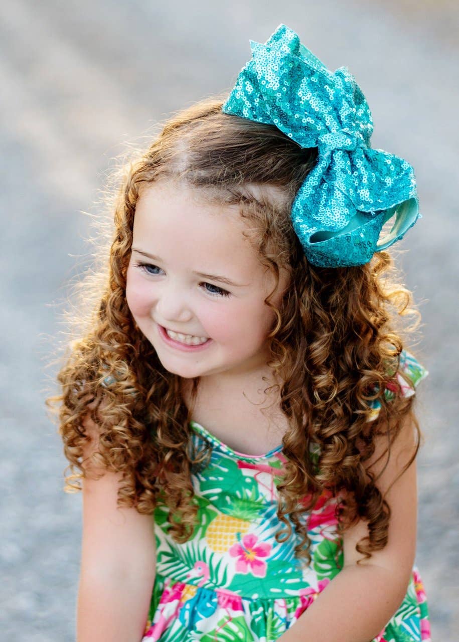 Sequin Texas Size Hair Bows: Turquoise