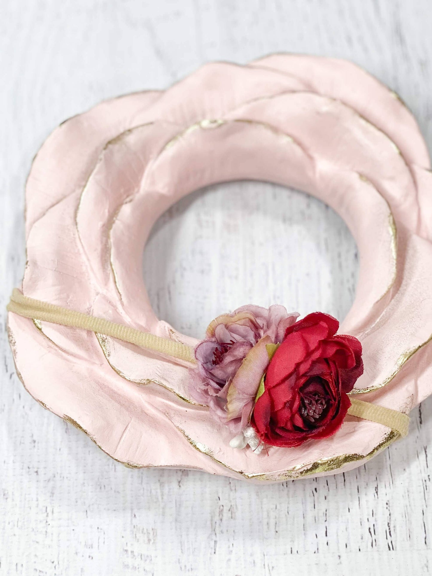 Wine & Dusty Rose Mini Cabbage Rose Headband