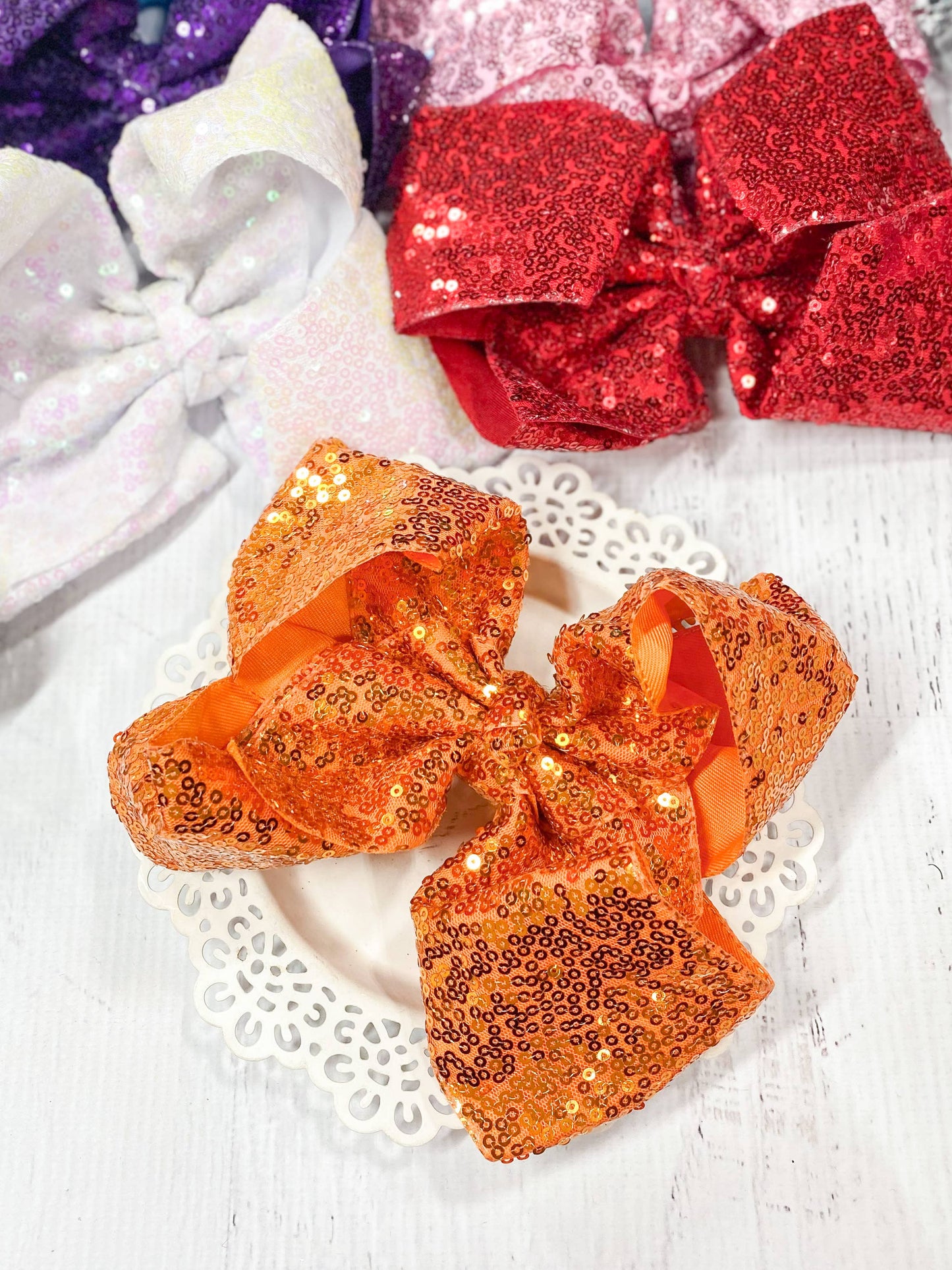 Sequin Texas Size Hair Bows: Red