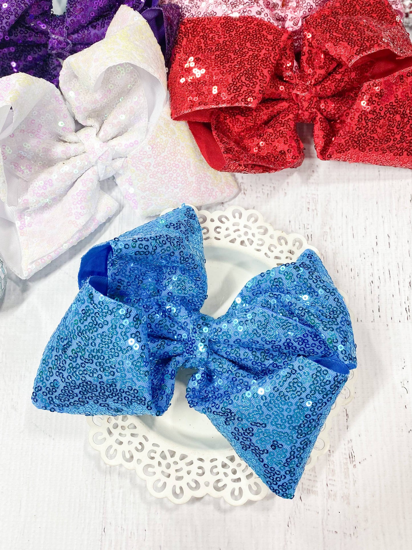 Sequin Texas Size Hair Bows: Turquoise