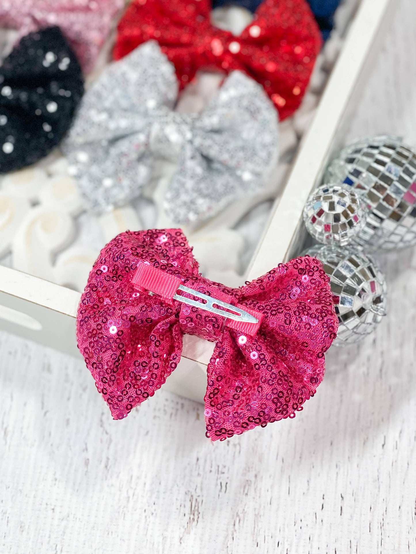 Fancy Sequin Hair Bow: Hot Pink