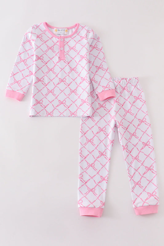 Pink bow tie girl pajama set