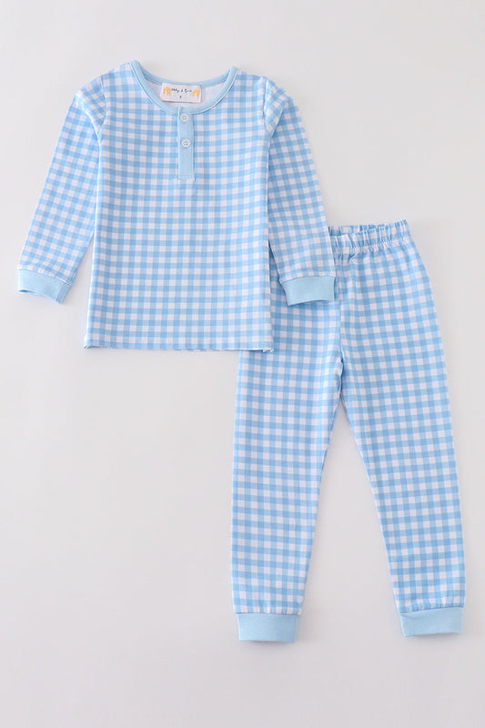 Blue plaid boy pants set