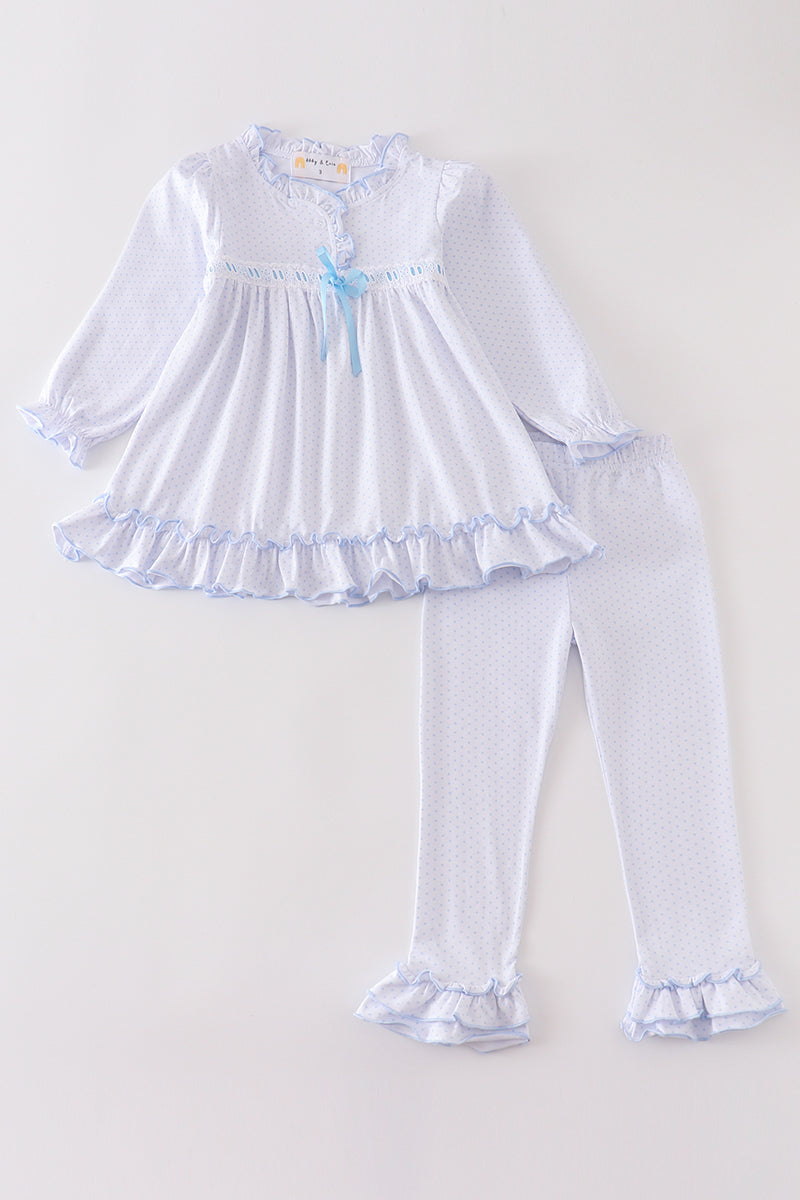 White bow ruffle girl set