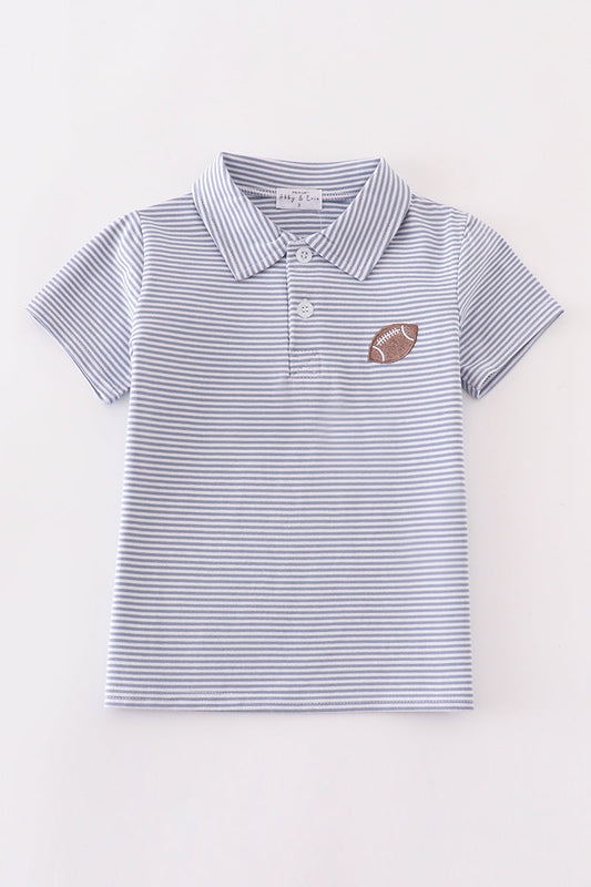 Premium Grey stripe football embroidery stripe boy shirt