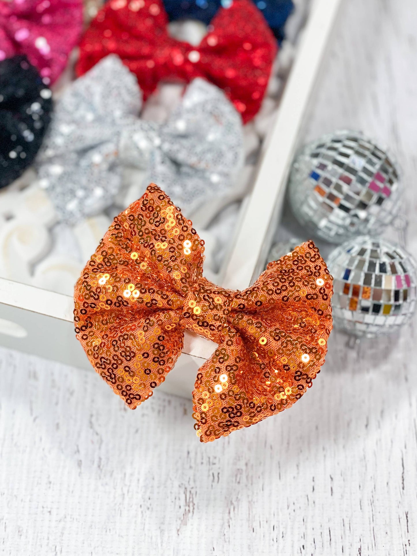 Fancy Sequin Hair Bow: Hot Pink