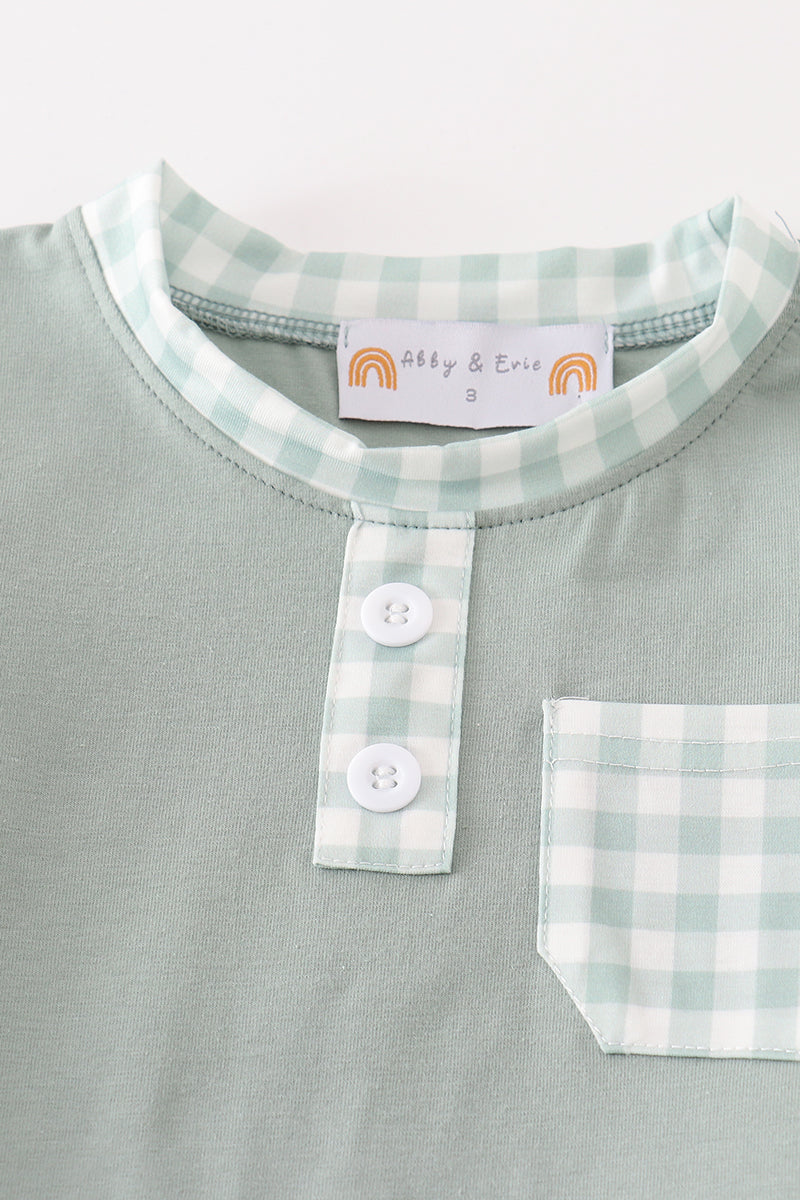 Sage plaid pocket boy set