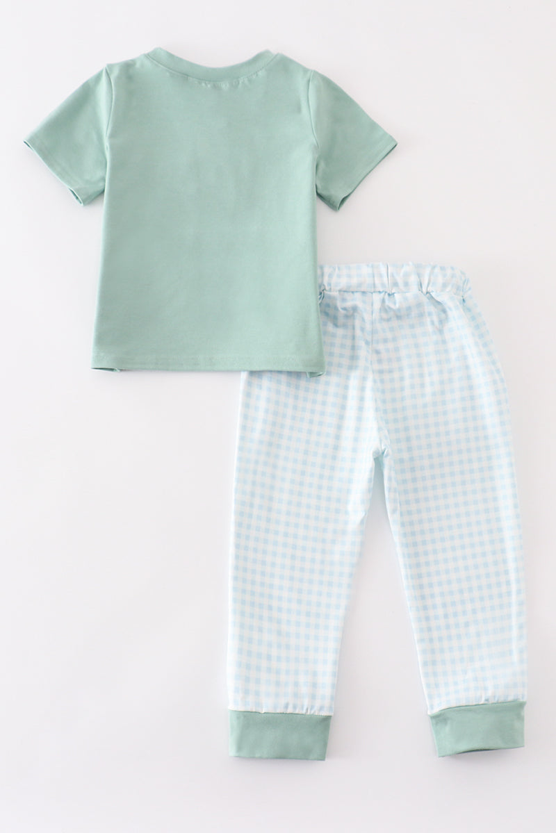 Green gingham boy pants set