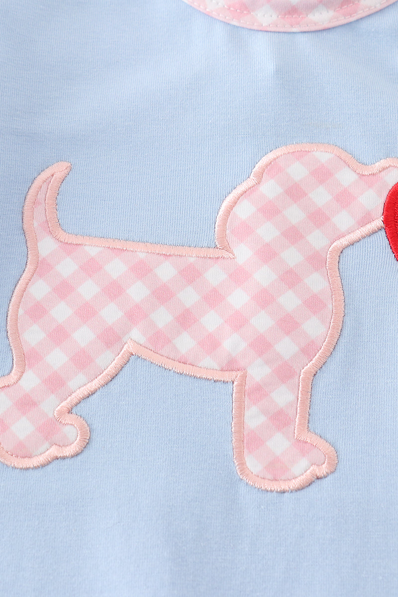 Blue valentine puppy heart applique girl romper