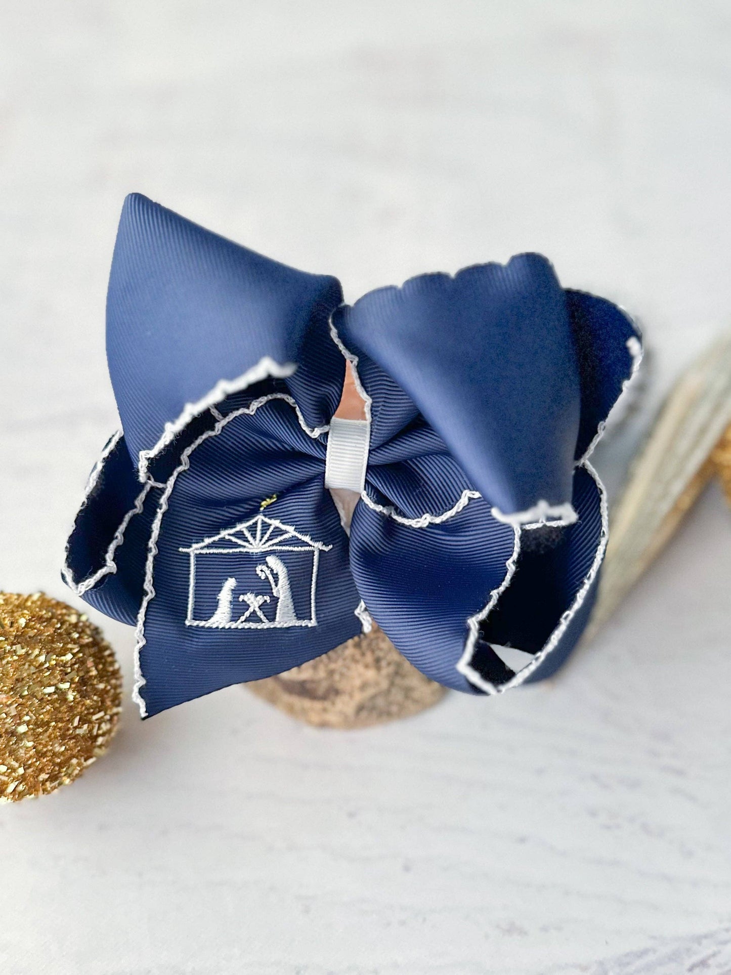 Nativity Scene Embroidered Hair Bow