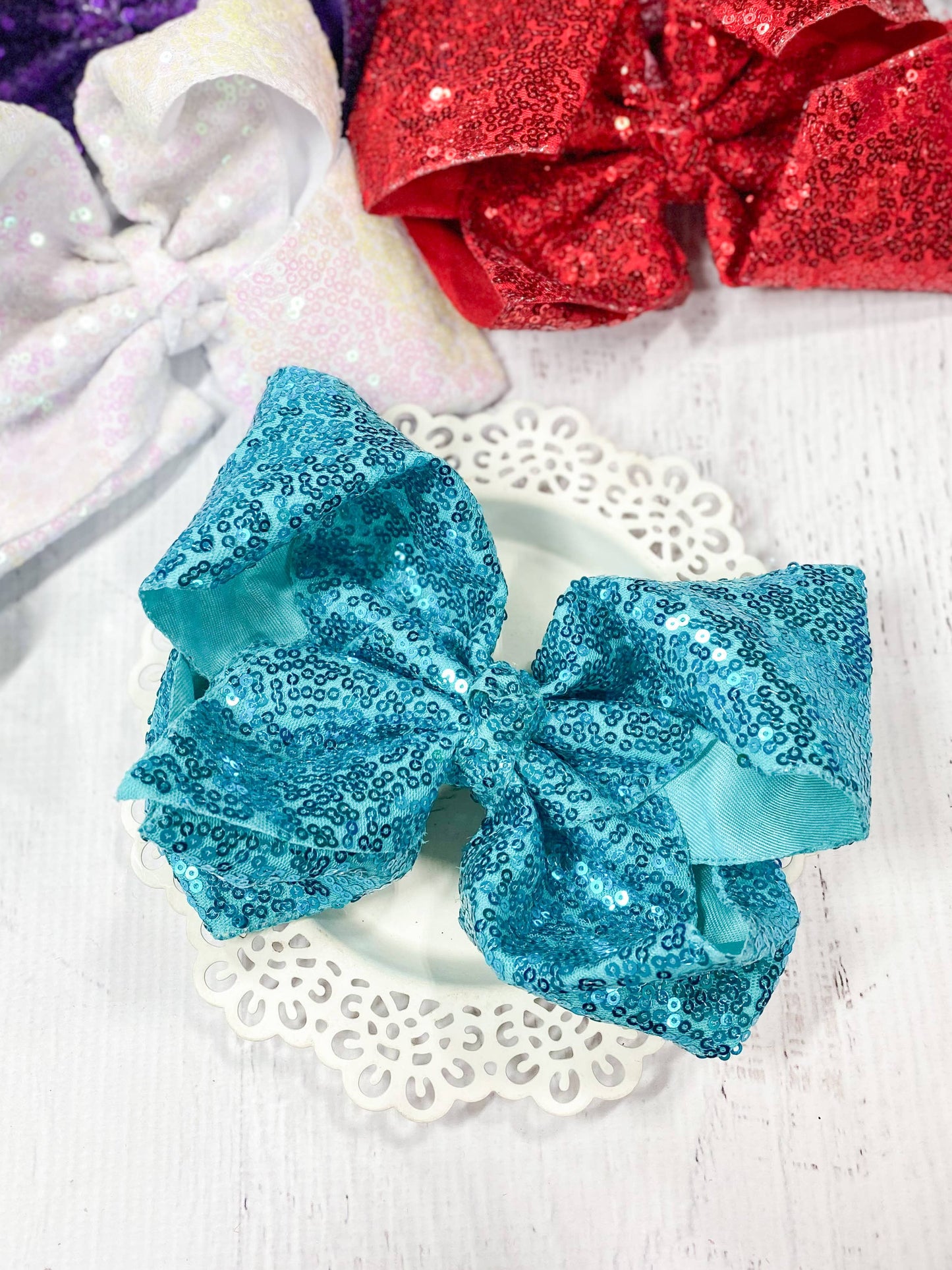 Sequin Texas Size Hair Bows: Turquoise