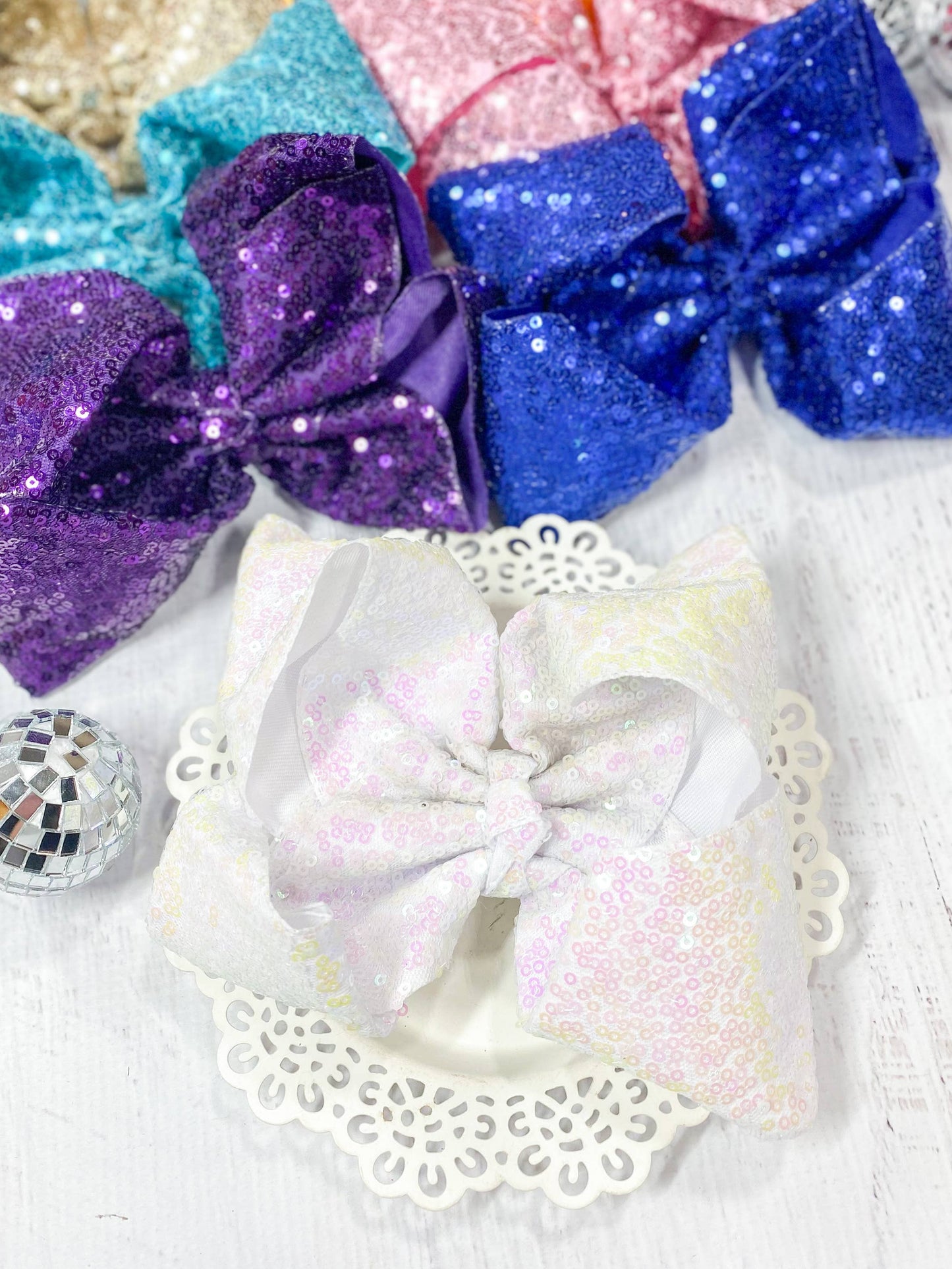 Sequin Texas Size Hair Bows: Turquoise