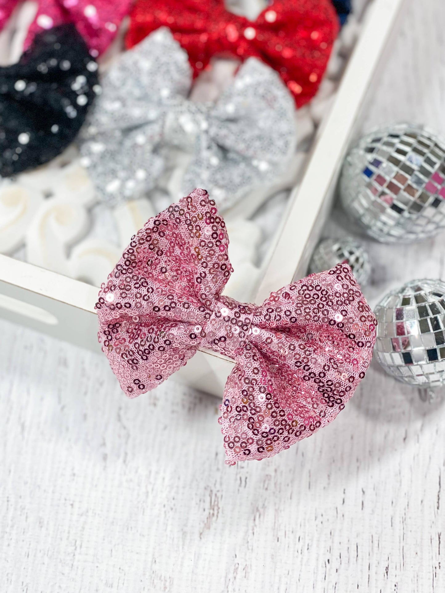 Fancy Sequin Hair Bow: Hot Pink