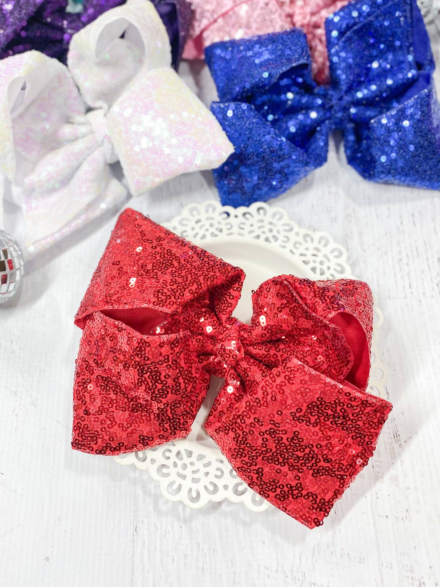 Sequin Texas Size Hair Bows: Turquoise