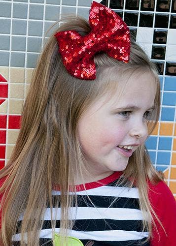 Fancy Sequin Hair Bow: Hot Pink