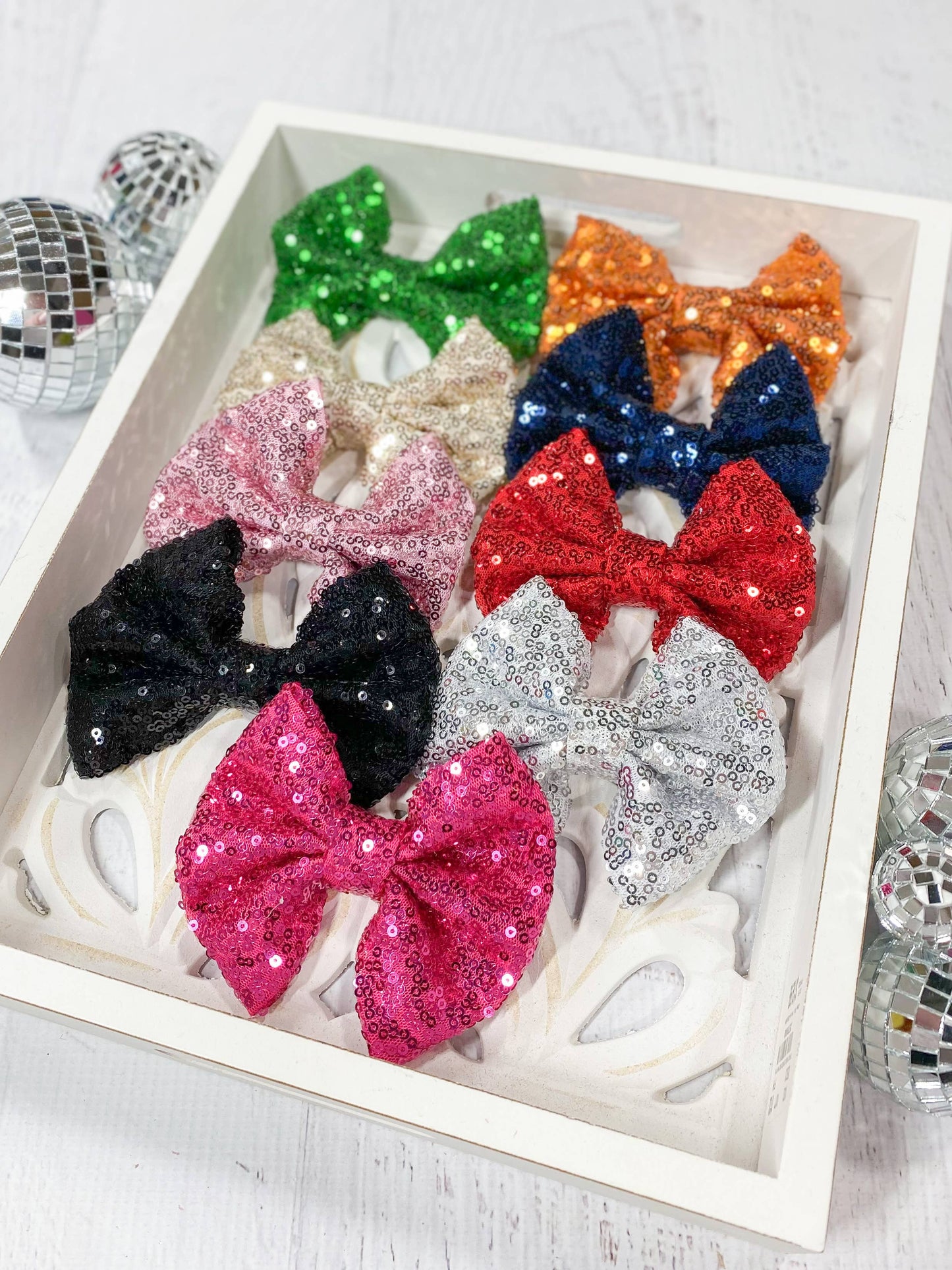 Fancy Sequin Hair Bow: Hot Pink