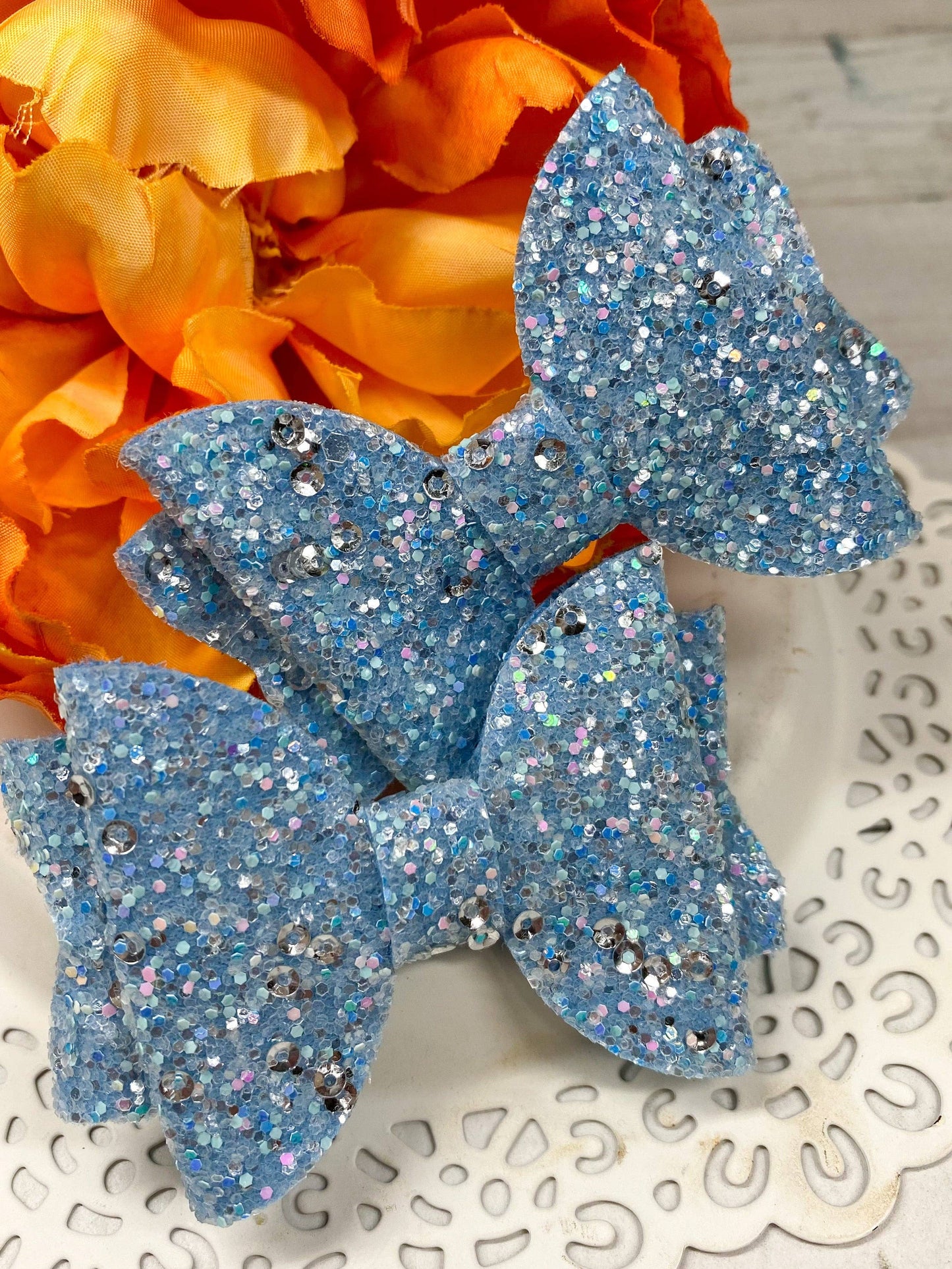 Glitter Bows - Set of 2: Light Blue