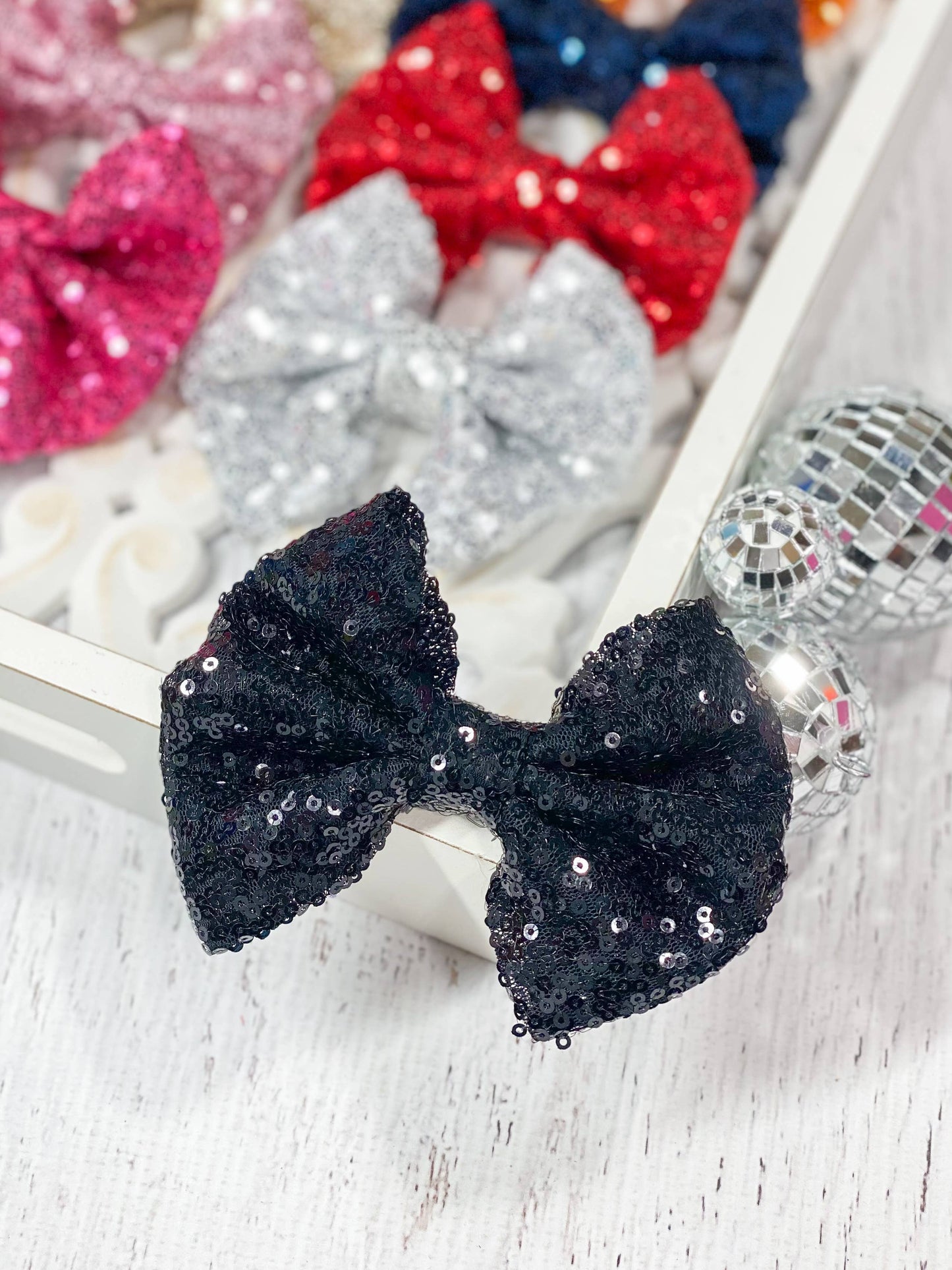 Fancy Sequin Hair Bow: Hot Pink