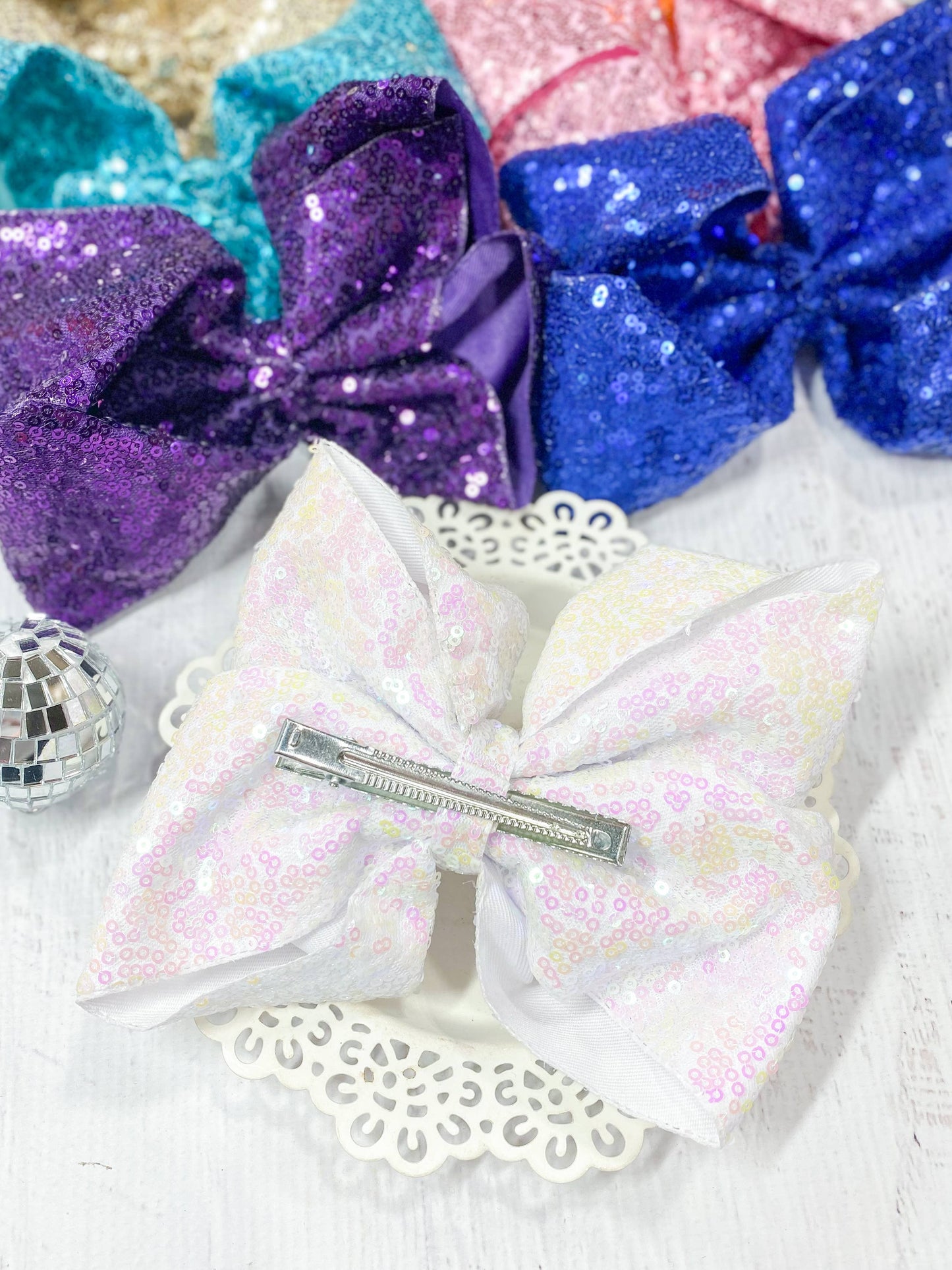 Sequin Texas Size Hair Bows: Turquoise