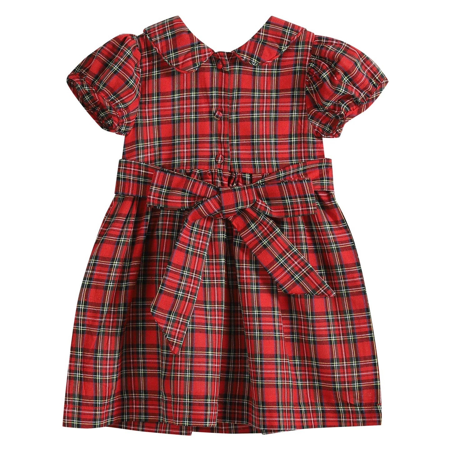 Red Christmas Plaid Santa Sleigh Smocked Dress: 4T