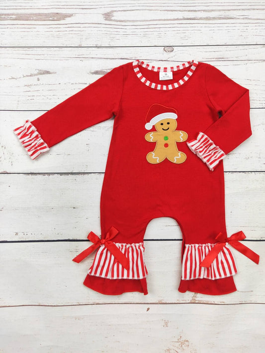 Baby Gingerbread Appliqué Christmas Romper: 3-6M