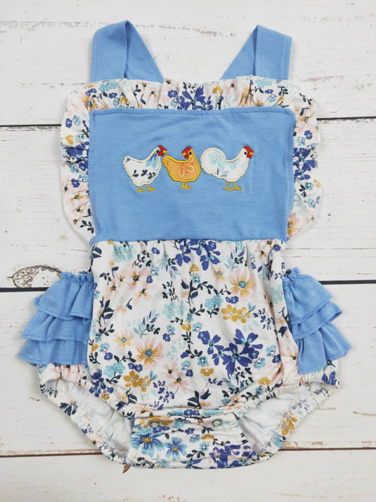 Chicken Appliqué Girls Bubble With Ruffle: 6-12M